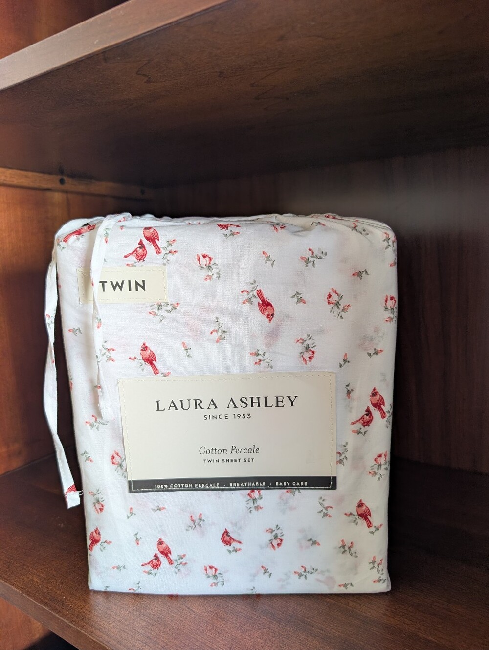 Laura Ashley Twin Red Cardinal Holly Holiday Sheet Set 100% Cotton NEW Christmas
